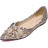 QXCXINGDY Flats for Women Pointed Toe Fashion Wedding Shoes Work Casual Slip-On Dress Shoes Women Comfortable Dressy Flat