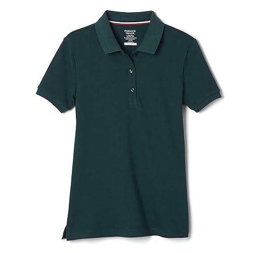 French Toast Womens' Juniors' Cotton Blend Stretch Pique Short Sleeve Polo Shirt, Hunter Green, X-Small