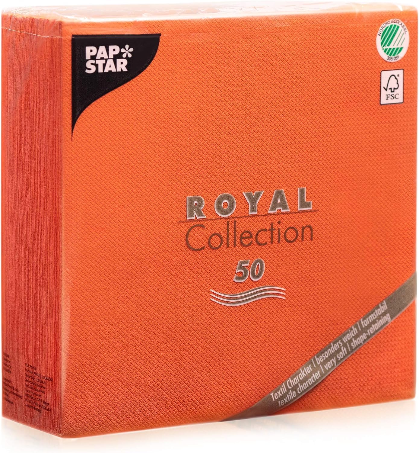 Papstar, #84813 Royal Collection Napkins 1/4 Fold 40 cm x 40 cm Nectarine Pack of 50