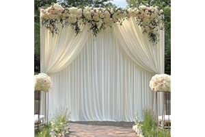 OUTPAIN 10 ft x 10 ft Wrinkle Free Ivory Backdrop Curtain for Wedding Parties, Polyester Ivory Photo Backdrop Drapes 2 Panels 5x10ft for Baby Shower Photoshoot Engagement Birthday Party Photography Background