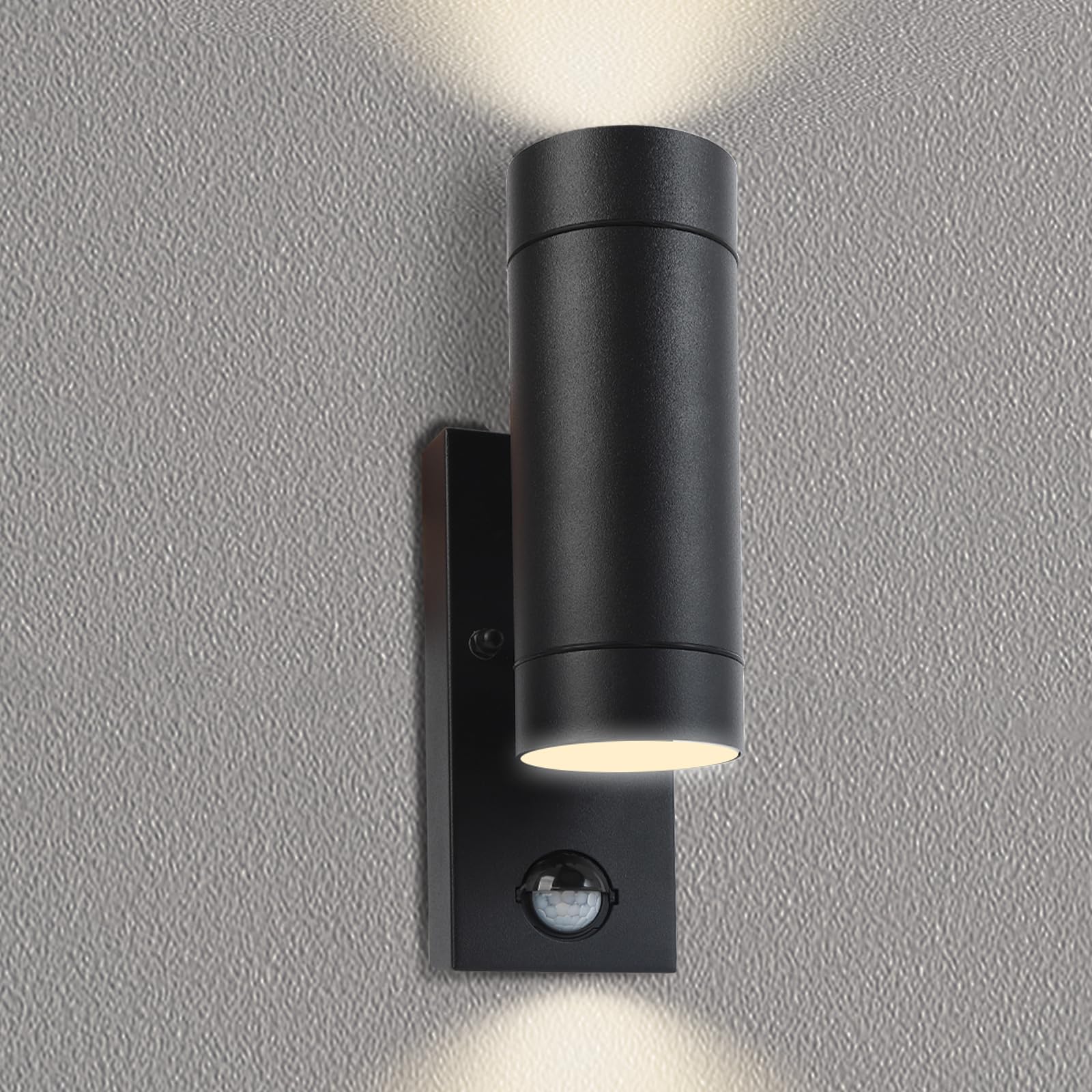 JANDT Anti-Corrosion Black Aluminum Outdoor Wall Light - Dual-Directional PIR Motion Sensor IP65 Waterproof for Garden/Patio | Energy Efficient Design (Bulbs Not Included)