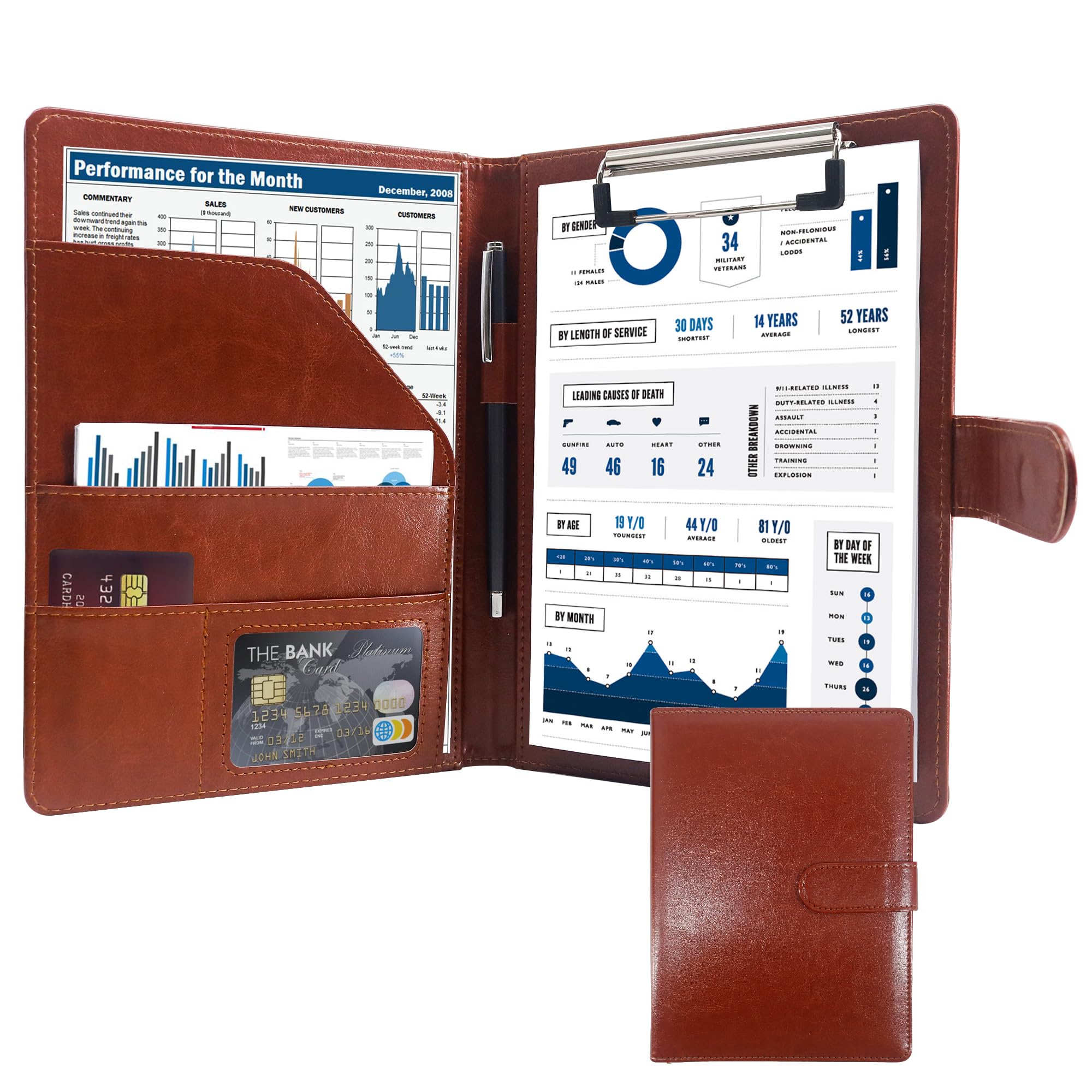 GraduatePro Clipboard Folder A5 with Storage Leather Document Folder Waterproof Magnetic Conference Presenter Business Organizer Brown