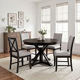 Janoray 42"-54" Extendable Dining Table for 4-6 People Farmhouse Round/Oval Dining Room Table Solid Wood Kitchen Table with Cross Base, Only Table (Dark Brown)
