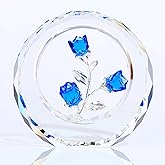Blue Rose Flower Crystal Figurine with Vase - Bouquet Flowers Ornament Gifts for Wife Girlfriend Women - Handmade Crystal Flower Collectible Home Table Decor ​for Valentine's Day Wedding Anniversary