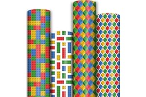 Dtiafu Building Blocks Wrapping Paper - Birthday Wrapping Paper for Boys Girls Kids - 4 Style 8 Sheet Funny Gift Wrap - 20 X 28 Inch Per Sheet(Not Rolled)