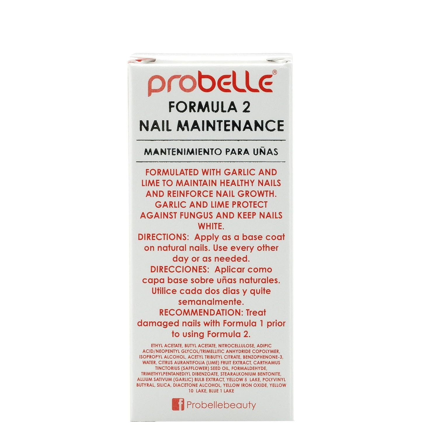 Probelle Formula 2 Nail Maintenance with Garlic and Lime, Nail Hardener and Strengthener with Fungal Protection and Color protection .5 fl oz/ 15 mL : Beauty