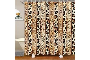 Feelyou Leopard Waterproof Shower Curtains Safari Cheetah Print Fabric Bathroom for Boys Girls Wild Animal Geometric Stripe Shower Curtain with Hooks Wildlife Luxury Decor,72x72 Inches