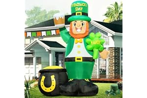 DeeKom 8 FT St.Patrick's Day Inflatable Decoration Leprechaun Holding Shamrock and Beer, Pot of Gold and Leprechaun, LED Lights Blow Up Yard Decoration for Holiday Party, Outdoor, Garden, Yard Lawn