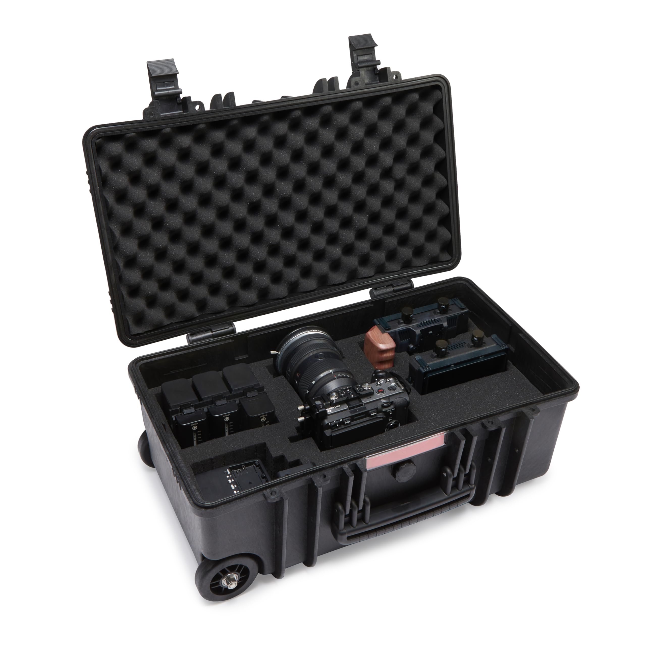 Amazon Basics Hard Camera Case with Wheels, Large, Black, Solid, 22