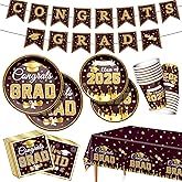 2025 Graduation Party Decorations Graduation Decoration 2025 Maroon Disposable Grad Tableware Set Plates, Cups, Napkins, Tablecloth and Banner for Congrats Grad Class Of 2025, Serves 24