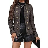 Mina Self 2026 Spring Women's Tweed Blazer Jacket - Open Front Slim Petite Double-Breasted Stand Collar Work Trendy Coat