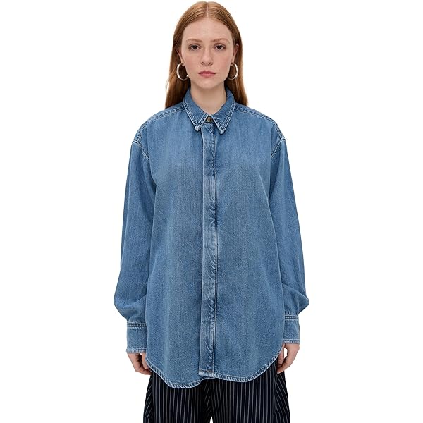 ASKK NY Women's Oversized Denim Shirt, Palm Canyon, Blue, XS