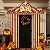 Chunnin Halloween Carnival Decorations Circus Party Awning Creepy Horror Circus White and Red Striped Porch Banner Creepy Carnival Tent for Halloween Eve Theme Party Photo Props Decorations