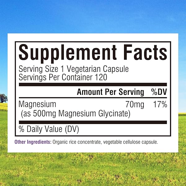 INNATE VITALITY MAGNESIUM GLYCINATE 500MG | 70MG ELEMENTAL MAGNESIUM SUPPLEMENT- HIGH ABSORPTION, NON BUFFERED, NON-GMO & NO GLUTEN – NERVE, MUSCLE, BONE HEALTH – 120 VEGAN CAPSULES MAGNESIO