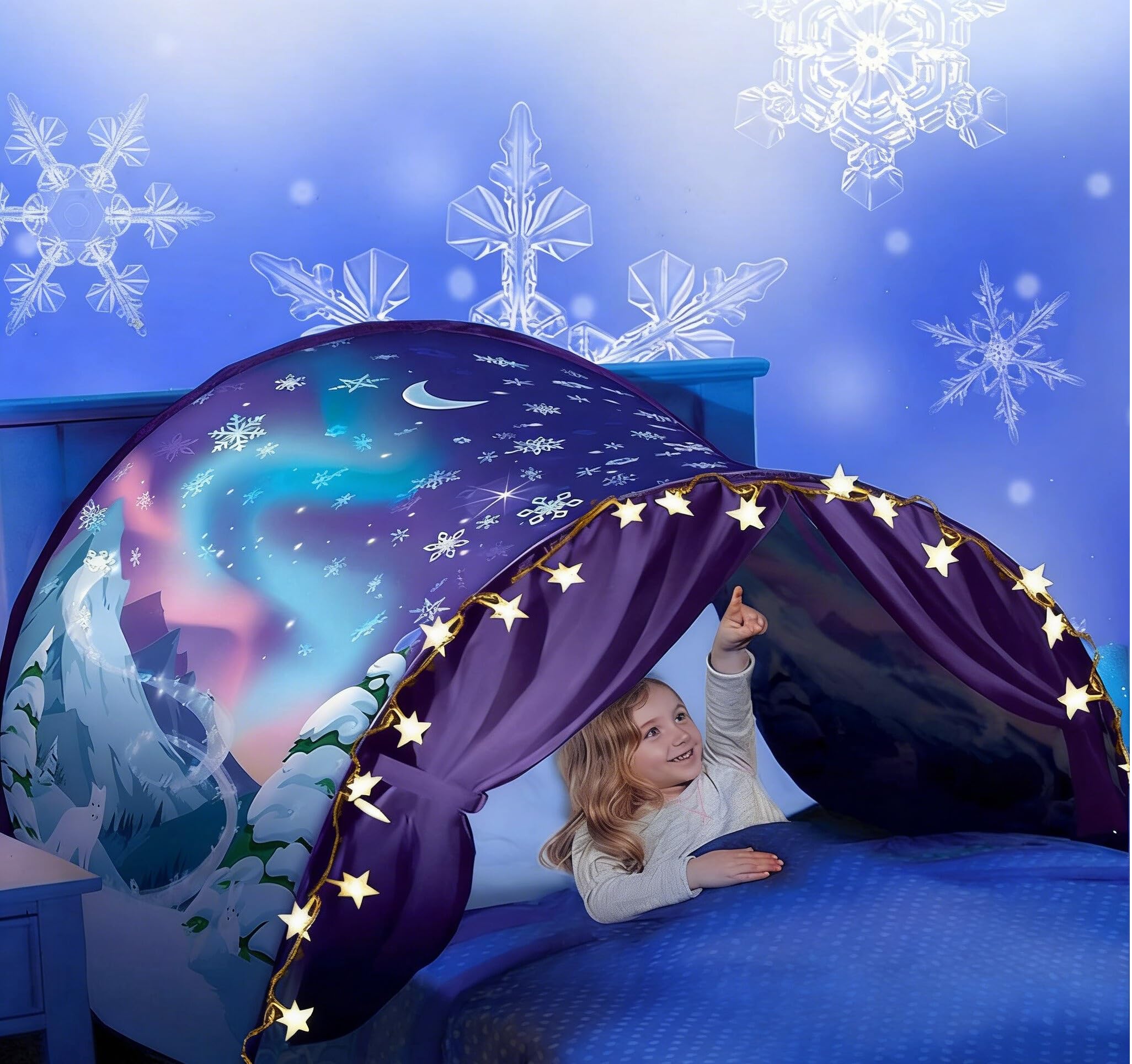 Bed Tent for Girls and Boys - Indoor Space Tent, Children's Playroom, Christmas and Birthday Gift (Snowflake)