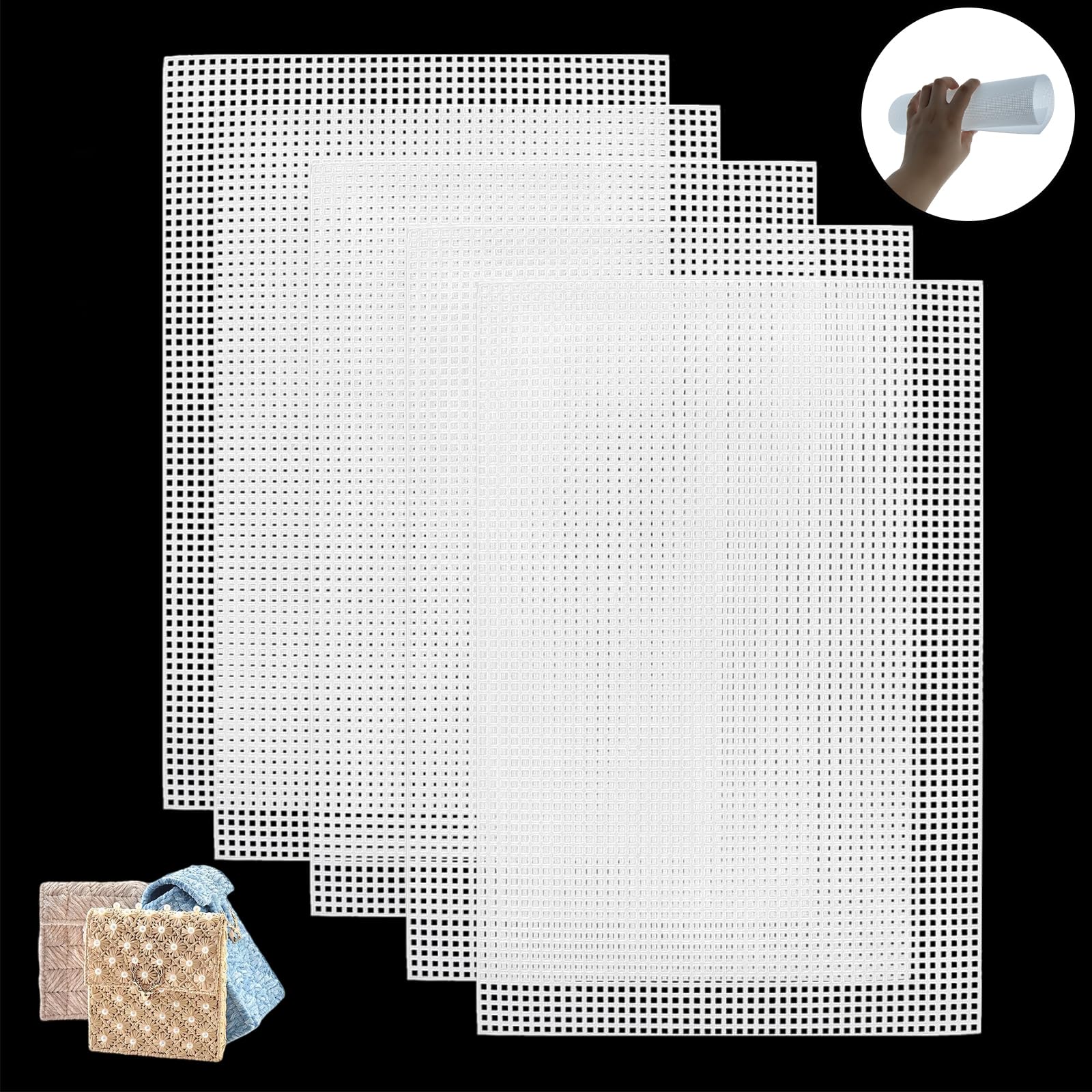 5 Pcs Plastic Mesh Canvas Sheets, 8.26x11 Inch Cross Stitch Plastic Mesh for Embroidery Crafting Knit, Crochet Projects, Cross-Stitch, Bag Making