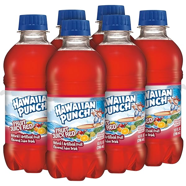 HAWAIIAN PUNCH FRUIT JUICY RED FRUIT JUICE DRINK, 10 FL OZ BOTTLES, 24 COUNT (4 PACKS OF 6), READY-TO-DRINK, ON-THE-GO, CAFFEINE-FREE, CARBONATION-FREE, GLUTEN-FREE, EXCELLENT SOURCE OF VITAMIN C