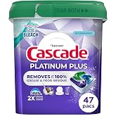 Cascade Platinum Plus Dishwasher Detergent Pods Dish Soap Mountain 47 Count | Removes up to 100% of grease and residue. Safe for pipes and dishwashers. No measuring needed. Spot-free shine.