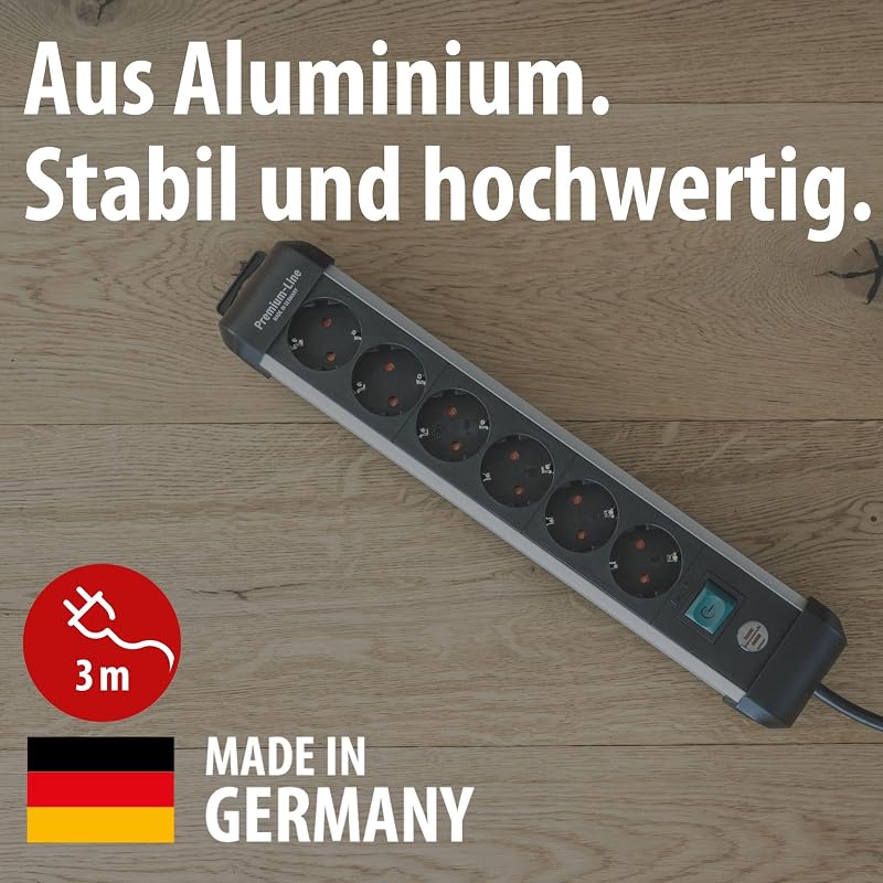 Premium-Alu-Line Steckdosenleiste 6-Fach, 3m