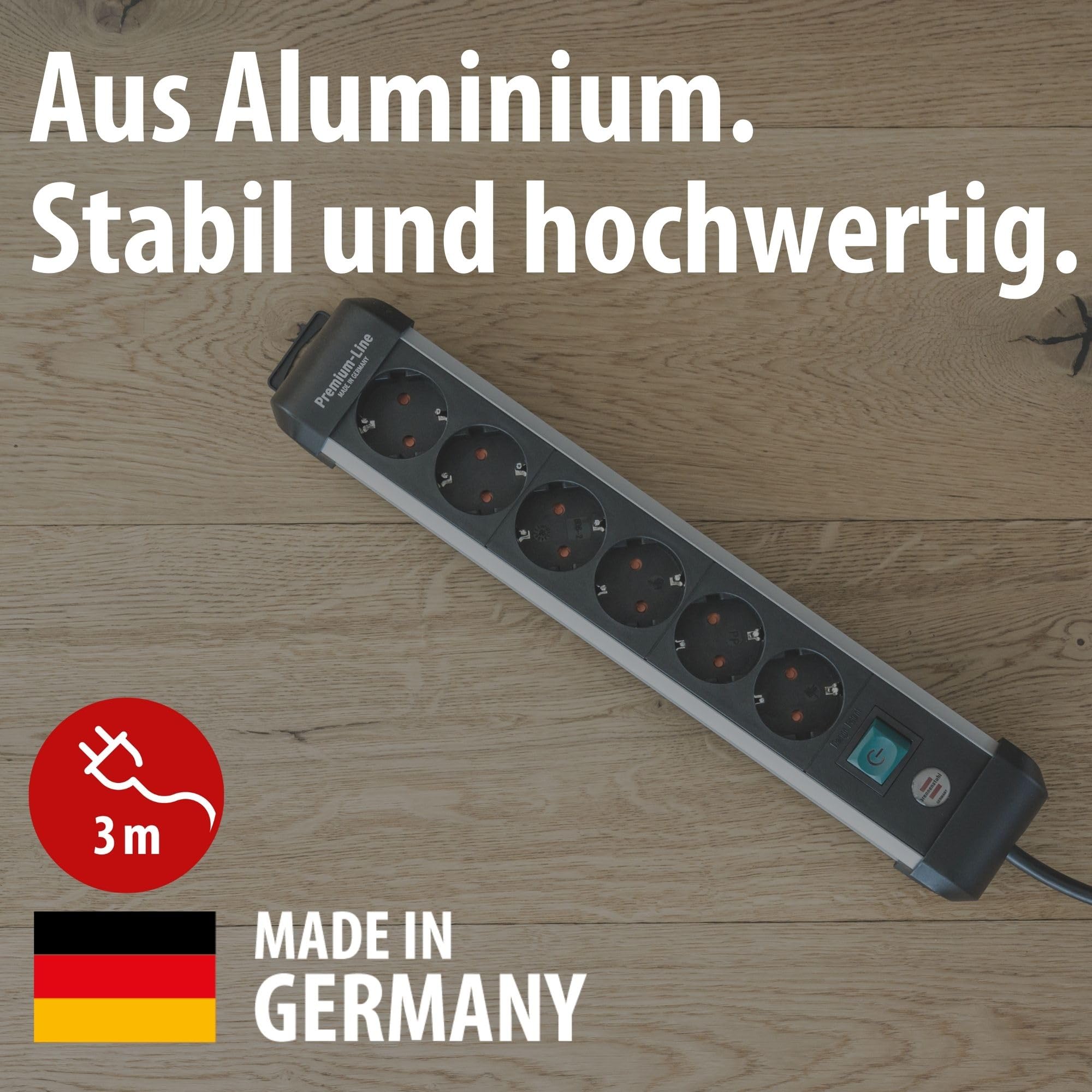 Brennenstuhl Premium-Alu-Line Steckdosenleiste 6-Fach/Steckerleiste aus hochwertigem Aluminium (Mehrfachsteckdose mit Schalter und 3m Kabel, Made in Germany) 2