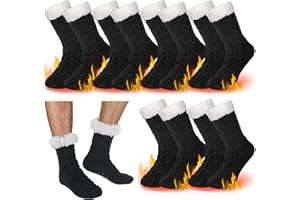 Liitrsh 6 Pairs Mens Fuzzy Slipper Socks with Grip Winter Non Slip Fluffy Winter Warm Lamb Fleece Socks for Holiday Gifts