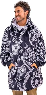The Big Softy Blanket Hoodie Oversized Football Print Black 38” Long