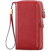 SENDEFN Leather Women Wallet RFID Blocking Zipper Around Phone Holder Clutch Wristlet Large Capacity