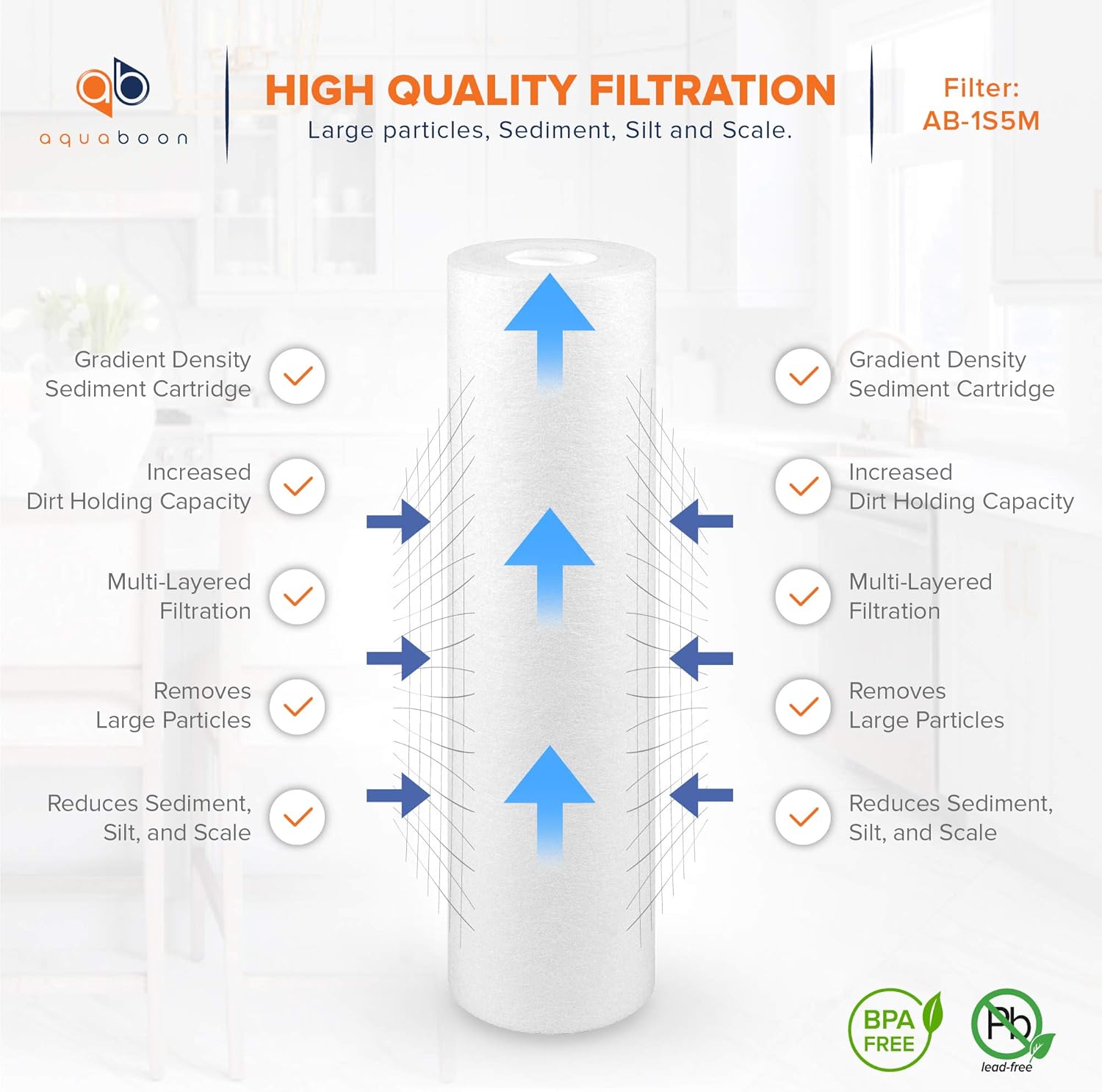 Aquaboon 6-Pack of 5 Micron 10" Sediment Water Filter Replacement Cartridge for Any Standard RO Unit | Whole House Sediment Filtration | Compatible with DuPont WFPFC5002, Pentek DGD series, RFC: Kitchen & Dining