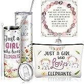 Skylety 3 Pcs Elephant Gift for Women 20 oz Stainless Steel Insulated Tumbler with Straw and Brush Bracelet Makeup Bag Inspirational Gift for Her Teacher Mom Elephant Bird Lover Birthday