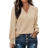Gleeivy Blouses for Women Dressy Casual Long Sleeve Shirts V Neck Tunic Fall Trendy with Smocked Cuffs Business 2026 Outfits