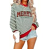 Christmas Sweatshirts for Women Merry and Bright Graphic Long Sleeve Shirt Sequin Xmas Holiday Fall Gifts Tops