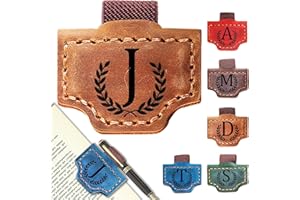 AYTHSRIC Personalized Bygone Mark Bookmark with Pen Holder, Leather Magnetic Bookmark 26 Letters Name Initial Bookmarks for Readers, Book Lover Gifts for Women Men Notebook Accessories (Brown, J)