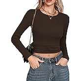 Laughido Women's Crew Neck Long Sleeve Basic T Shirts Slim Fit Casual Tops Ribbed Knit 2025 Clothes