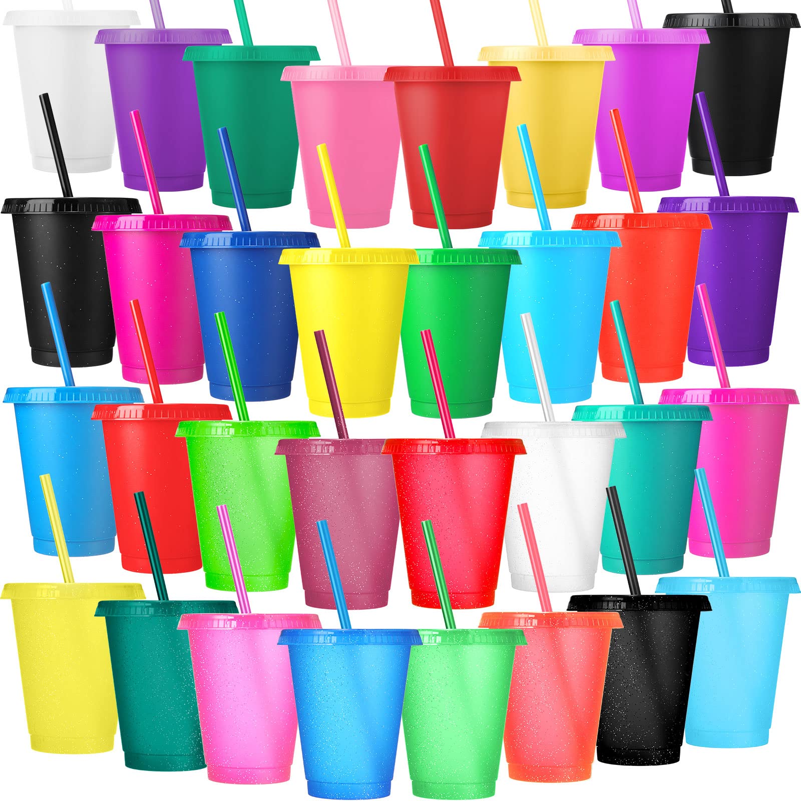 Photo 1 of Sieral Cups with Straws and Lids Kids Tumbler with Straw Reusable Water Bottle Iced Coffee Travel Mug Adults Plastic Cups for Parties 16 oz(Vivid Colors,60 Pack)