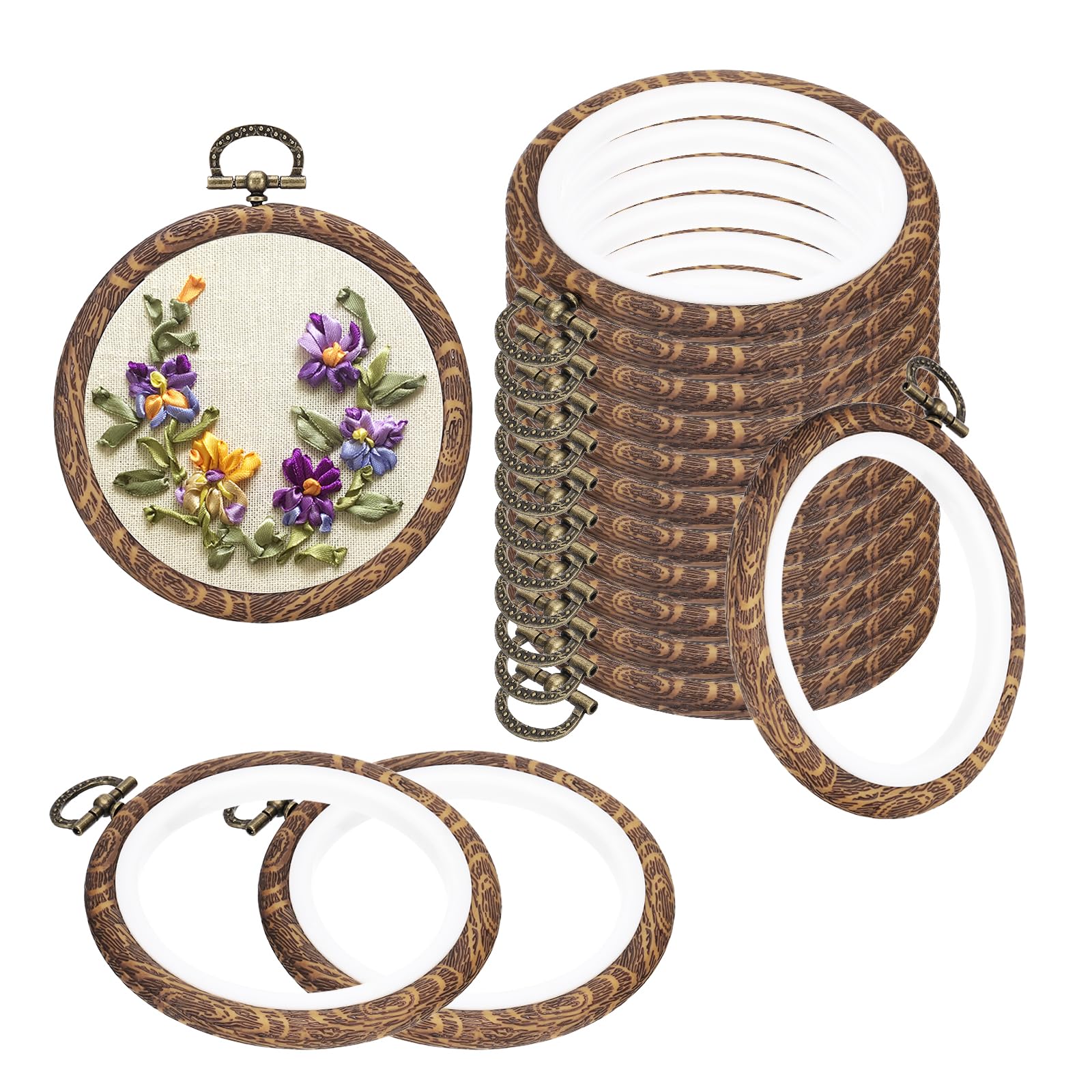 PATIKIL 3inch Embroidery Hoops, 15Pieces Imitated Wood Circle Frame Cross Stitch Hoop Ring for Embroidery Art Craft Sewing Ornaments Hanging Decoration