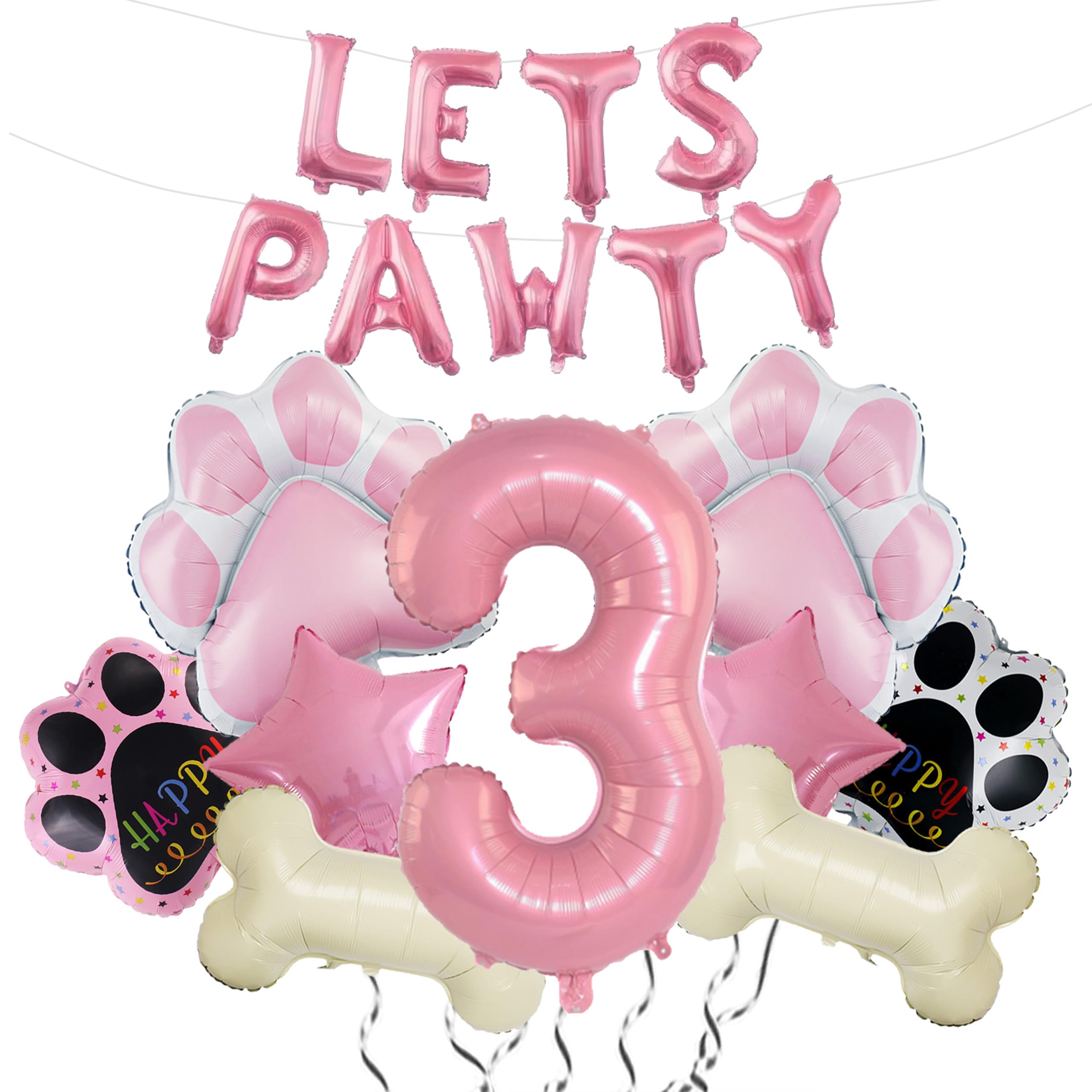 View 1 of 3rd Dog Balloons 18pcs Lets Pawty Balloons Dog Paw Birthday Decor Pink 32 inch Pink Number Balloons 3 Mylar Foil Balloons for Lets Pawty Birthday Decorations Dog 3rd Birthday Party Supplies