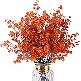 HIAGROW 8Pcs Babys Breath Artificial Fake Fall Flowers, Real Touch Orange Plants Silk Flowers for Vase Home Office Wedding Indoor Outdoor Centerpiece Table Party Autumn Christmas Decorations