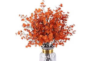 HIAGROW 8Pcs Babys Breath Artificial Fake Fall Flowers, Real Touch Orange Plants Silk Flowers for Vase Home Office Wedding Indoor Outdoor Centerpiece Table Party Autumn Christmas Decorations