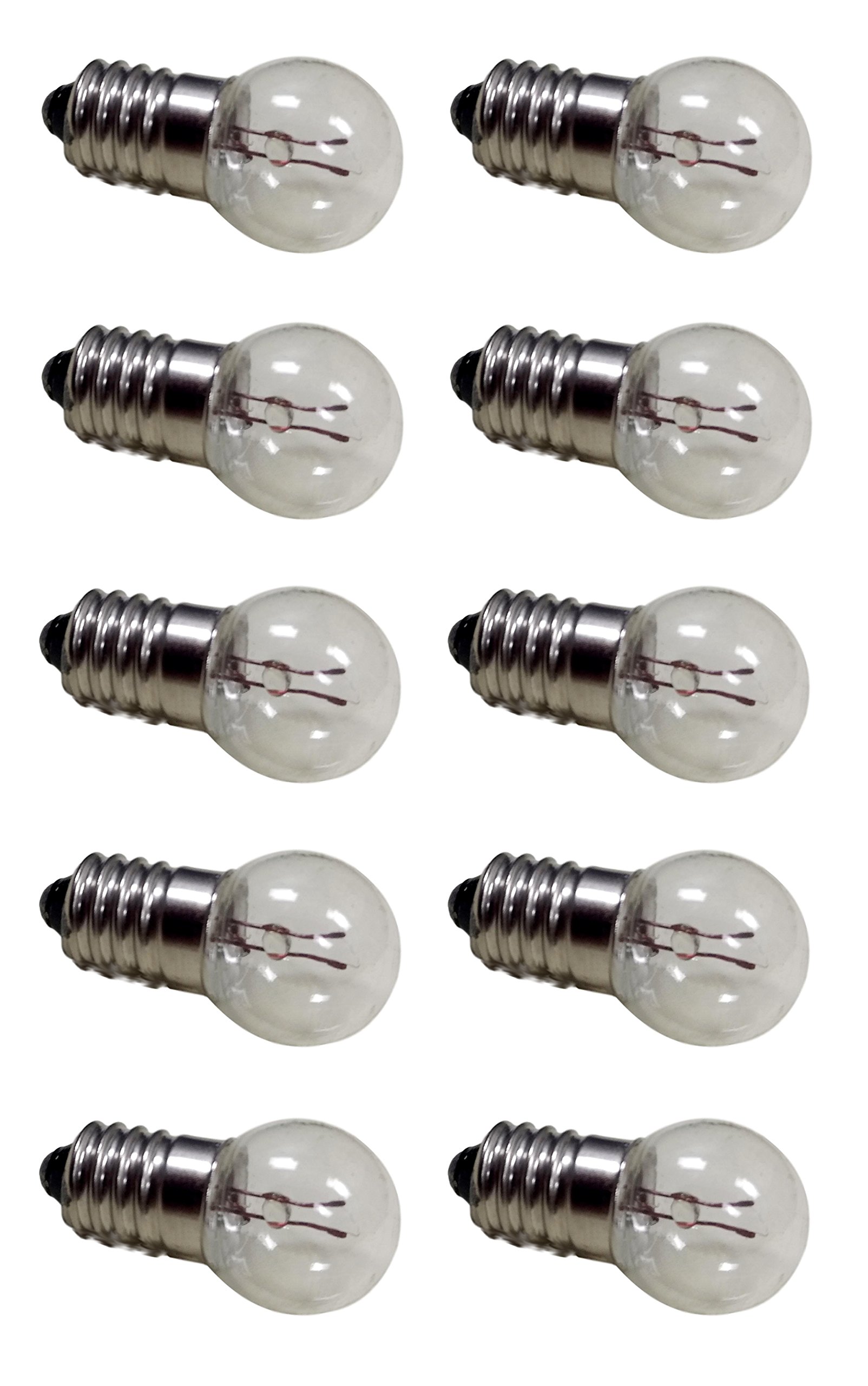 Pack of 10 E10 Miniature Screw Base Light Bulbs, 6.3V / 0.5A, 6 Volt Miniature Lamp
