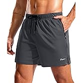 Pudolla Men's Workout Running Shorts with Zipper Pockets 5" Lightweight Quick Dry Athletic Gym Mesh Shorts no Liner