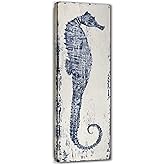 Yihui Arts Seahorse Wall Art Hand Painted Costal Paintings Blue Pictures Canvas Artwork for Living Room Bedroom Decoration