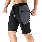 BROKIG Men's Sidelock Gym Workout Running Sport Shorts with Zipper Pockets