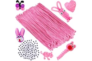 FULASITEU 200pcs Pink Pipe Cleaners and self-Adhesive Wiggle Eyes,Valentine's Day Pipe Cleaners, Christmas Pipe Cleaners, Pipe Cleaners Bulk, Art and Craft Supplies, Chenille Stems Pipe Cleaner Crafts…