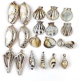 Heyiwell 20PC Assorted Natural Sea Shells Charms Pendants with Plated Gold Silver and loop for Jewelry Making keychain Bracelet Necklace DIY Craft