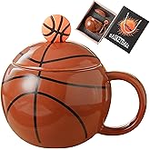 Ceramic Coffee Mug 14oz Unique Cute Mugs with Lid and Spoon, Funny Mugs Basketball Gifts for Coaches Fans and Players, Sports Cool Basketball Cups Men Teacups, Red