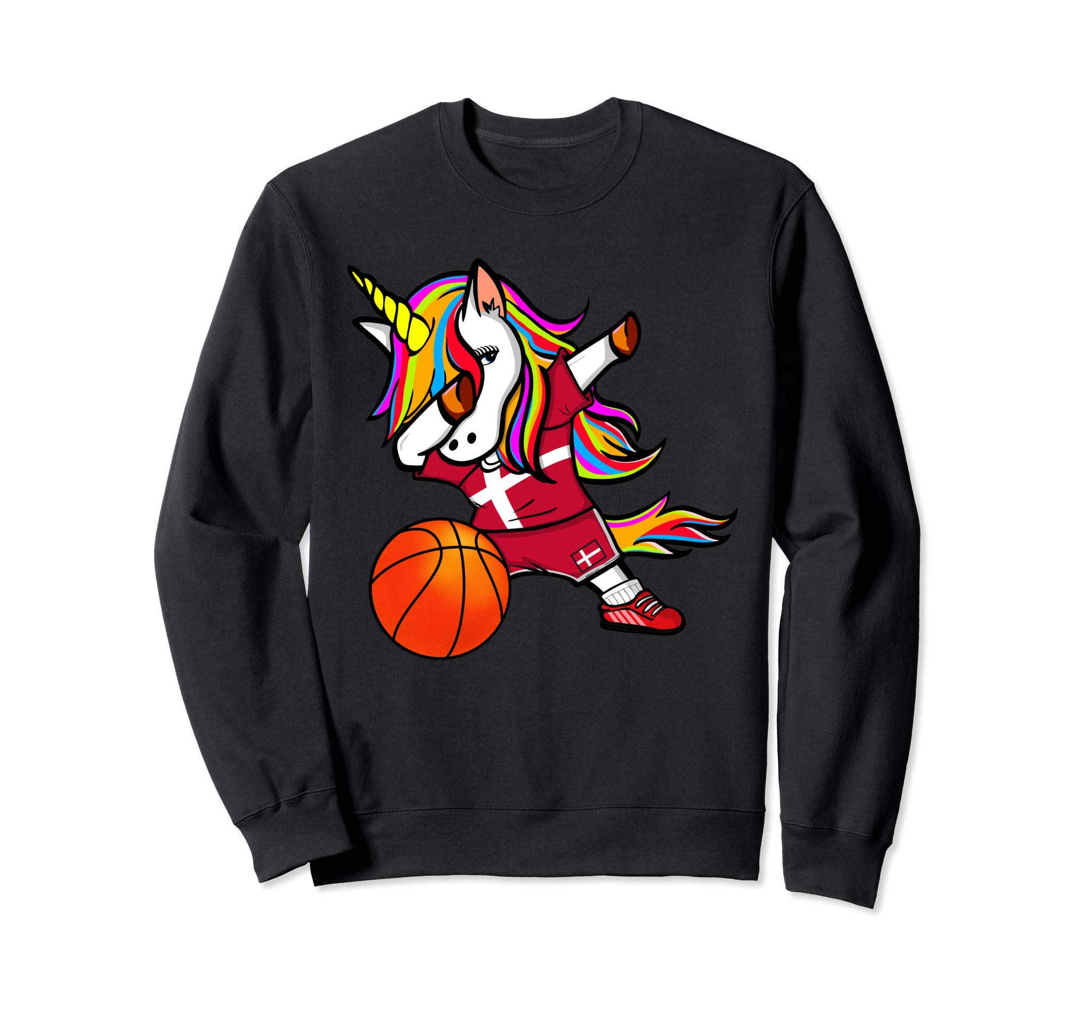 Funny Dabbing Unicorn Denmark Basketball - Danish Flag Sport Sweatshirt