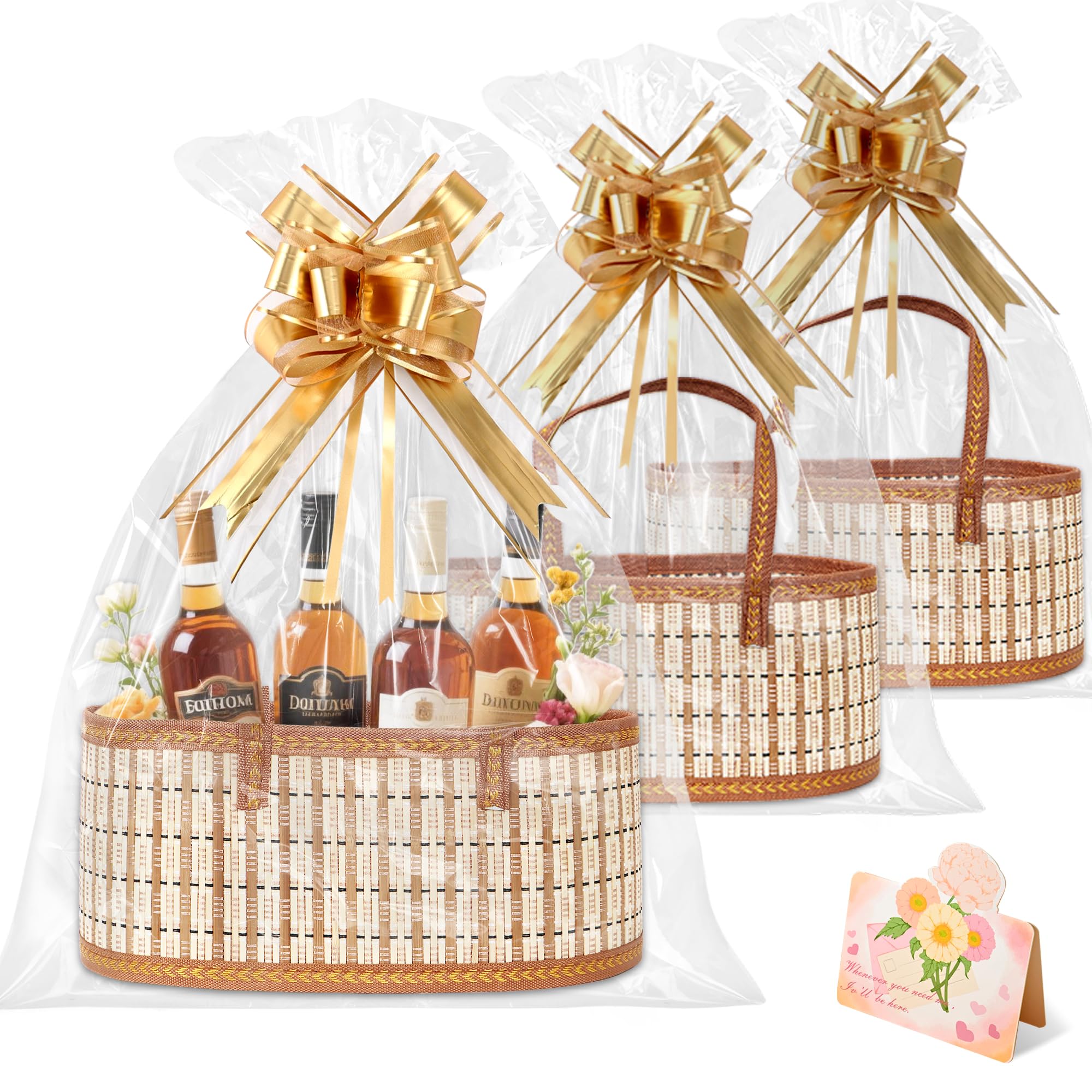 Photo 1 of Orchidleaf 3 Set Baskets for Gifts Empty, Gift Empty Bamboo Basket Large, Foldable Woven Gift Basket with Handle for Baby Baptisms, Mother's Day, Christmas, Housewarming