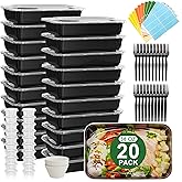 Kapawze 20 Pack(122 Pcs) Food Containers with Lids, 38 oz Reusable Meal Prep Containers Microwave Freezer Dishwasher Safe, To Go Food Container, Take Out Food Storage