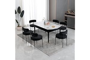 DYHOME Black Boucle Dining Chairs Set of 6, Modern Upholstered Dining Chairs with Curved Backrest and Metal Legs, Kitchen Dining Room Chairs