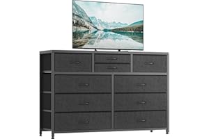 10-Drawer Dresser, 45" Wide Fabric Storage Cabinet with Steel Frame & Wood Top,Includes Fabric Bins, Use As TV Stand or Bedro
